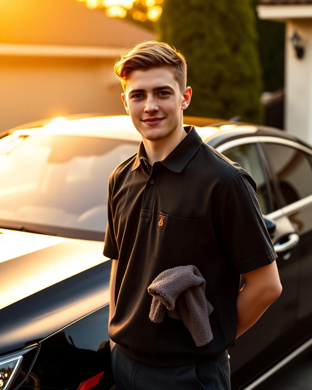 Zach, the owner and detailer of Specular Shine, beside a freshly detailed car